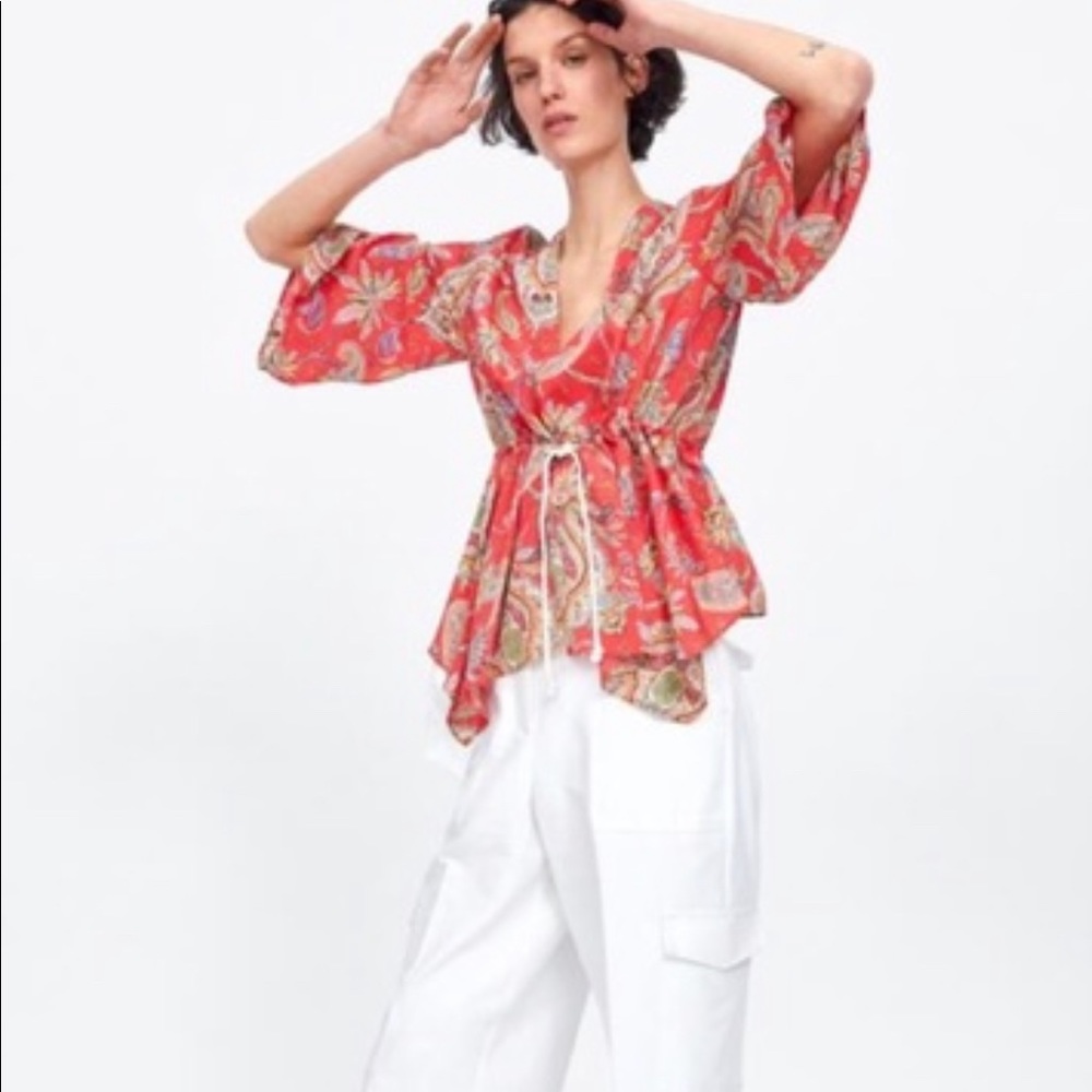 Zara Printed Top with Drawstring - Picture 2 of 8
